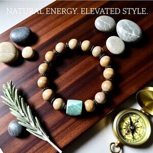 Thick, Massive & Chunky! Turquoise & Picture Jasper Bracelet for 7.5-8" Wrist